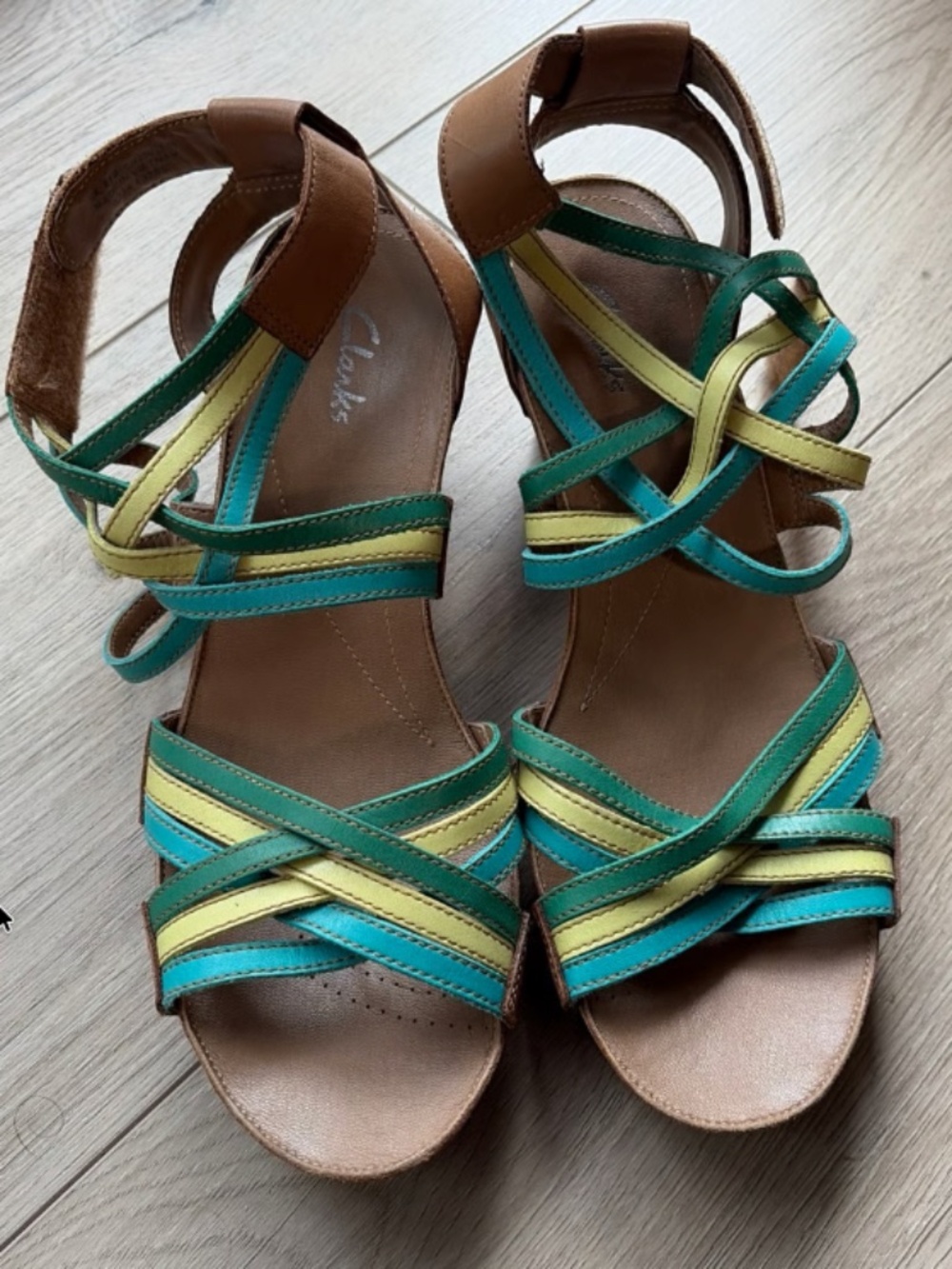 Clarks Women's Ankle Straps Sandals Multi Coloured Leather Size 10